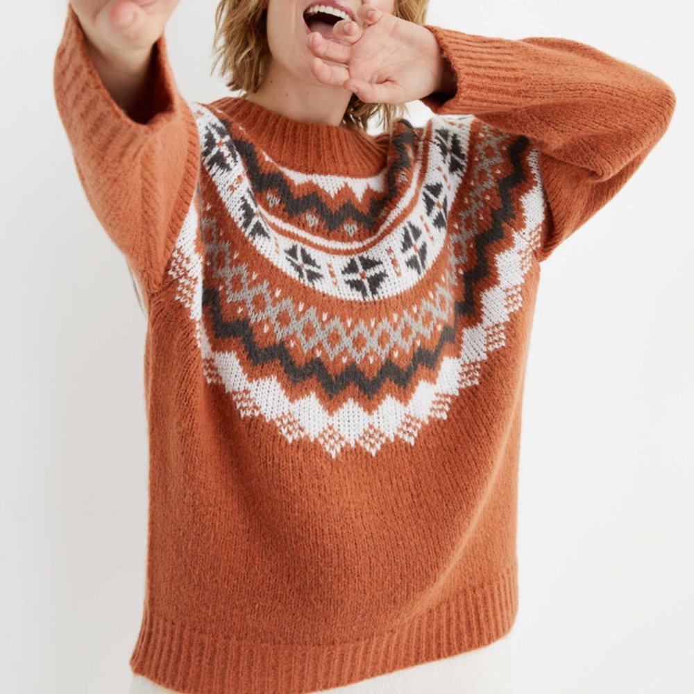 SOLD | aeo • nwot oversized fair isle sweater & pom beanie set • small | - Picture 2 of 6